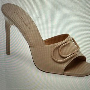 Off-White Pop Paper Clip high heel Sandal in Nude Leather